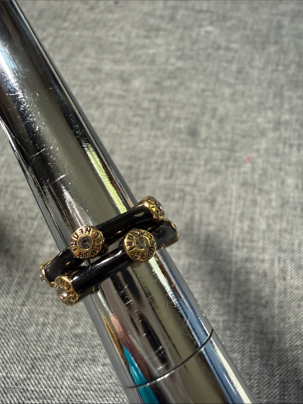 henri bendel black & gold link rings - Set of 2; branded logo with crystal sz 5